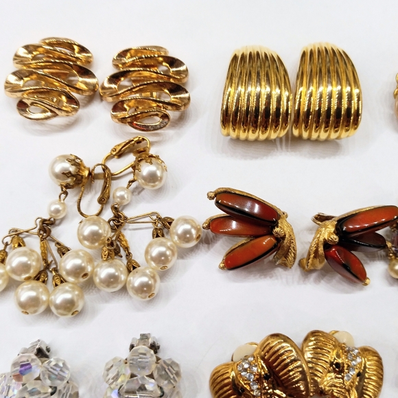 Vintage Earring Lot 15 prs Clip Screwback - Bogoff Sarah Cov Erwin Pearl Trifari - Picture 4 of 11